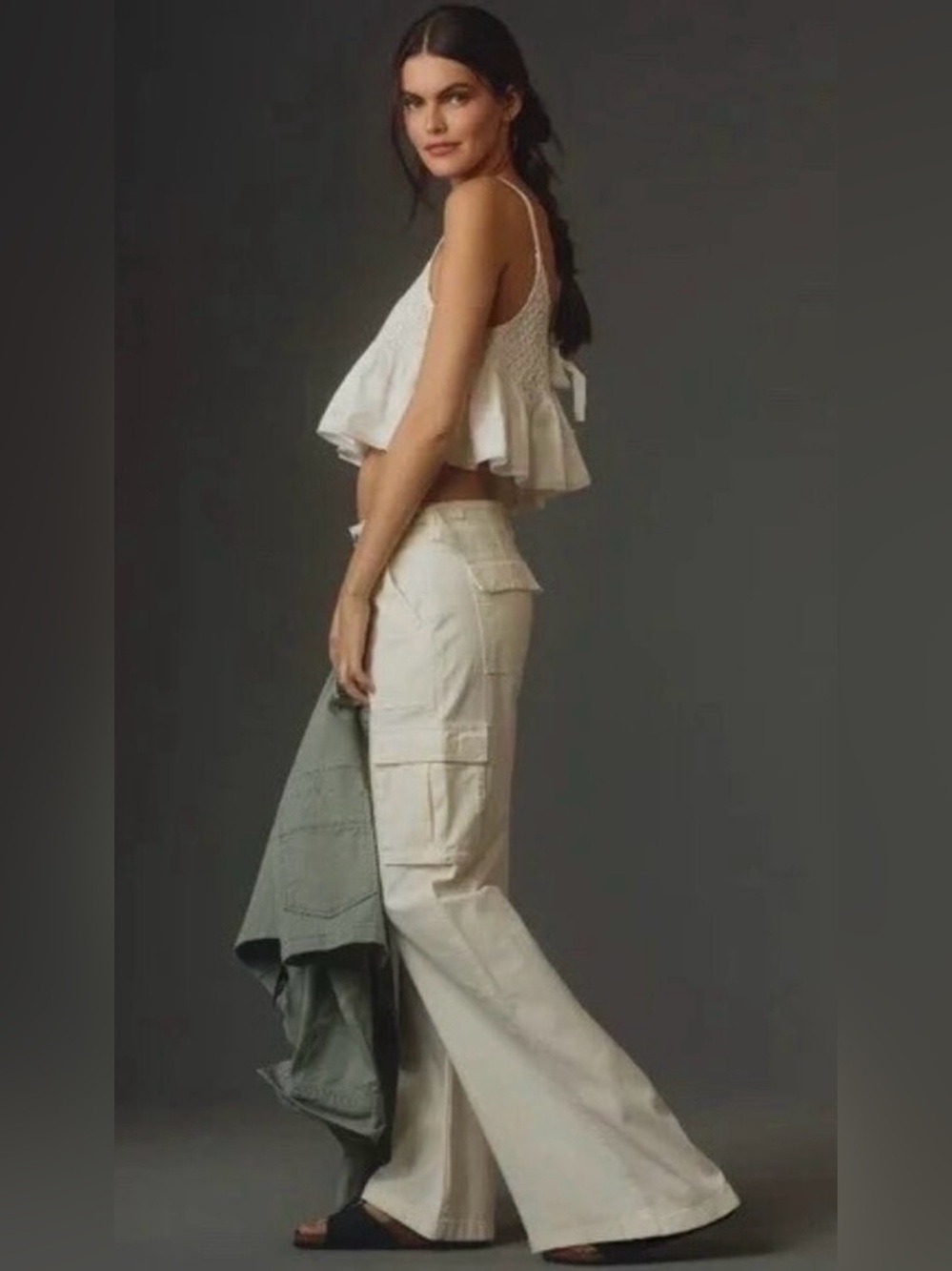 Anthropologie Sanctuary Reissue Cargo Pants Mid Rise In Cream/Ivory Size M